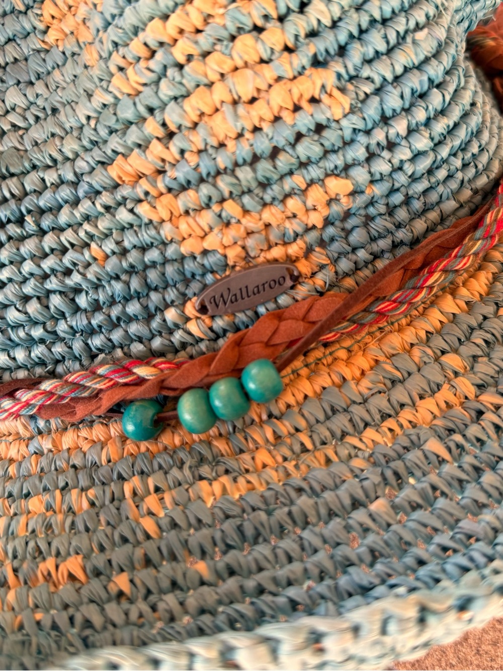 WALLAROO Handwoven Teal Straw Sun Hat with Beaded Trim - Picture 6 of 13